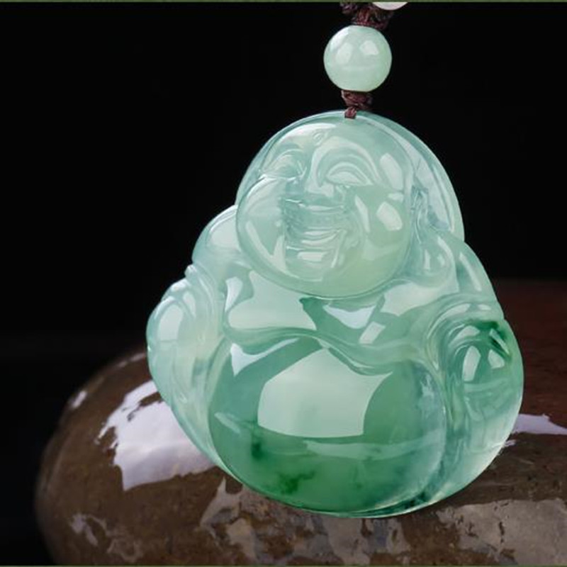 翡翠笑佛坠弥勒佛挂件冰种飘花玉佛坠子女款饰品 带证书送女朋友七夕情人节礼物