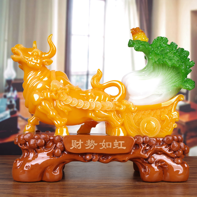 美帮汇牛摆件牛拉白菜工艺品老板桌装饰开业礼品新店开业乔迁送礼品高清大图