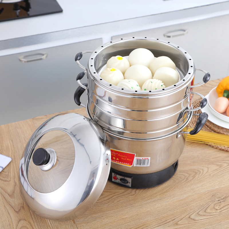 电蒸锅多功能家用大容量不锈钢三层蒸笼蒸菜电饭蒸锅插|30cm快慢档(新