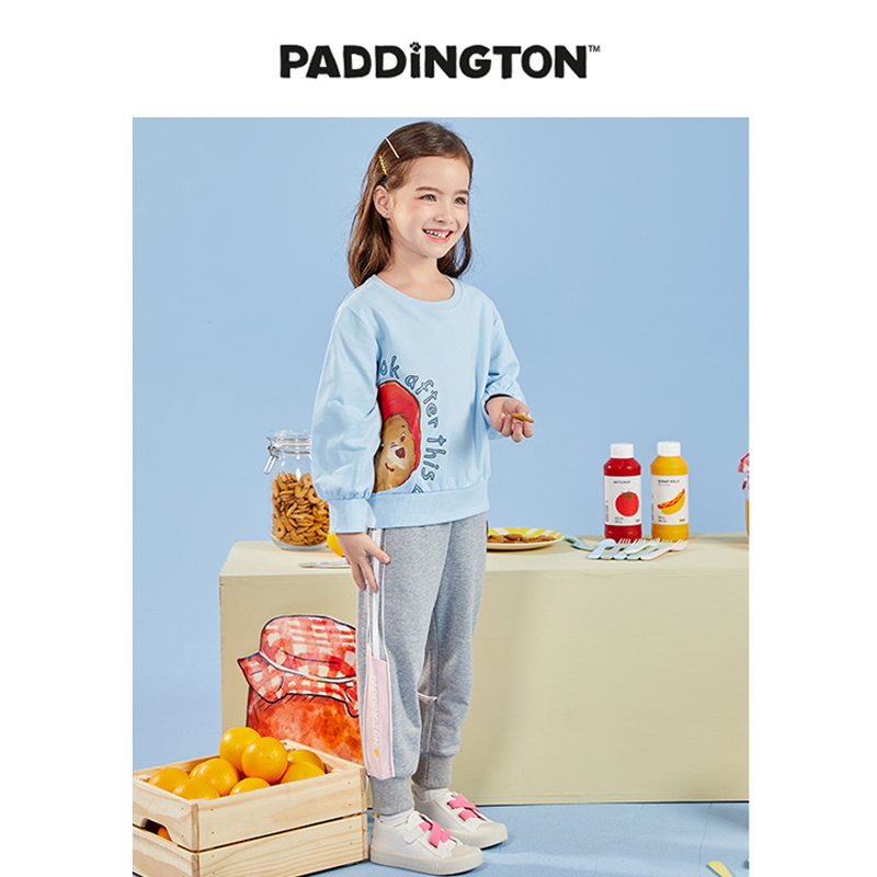 Paddington Bear帕丁顿熊2021女童卫衣春新款卡通熊印花长袖圆领上衣