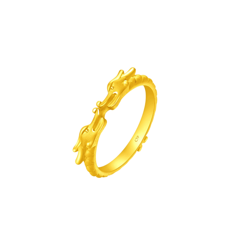 周大福 龙年生肖 双龙头 足金黄金戒指(工费:80计价) F233116