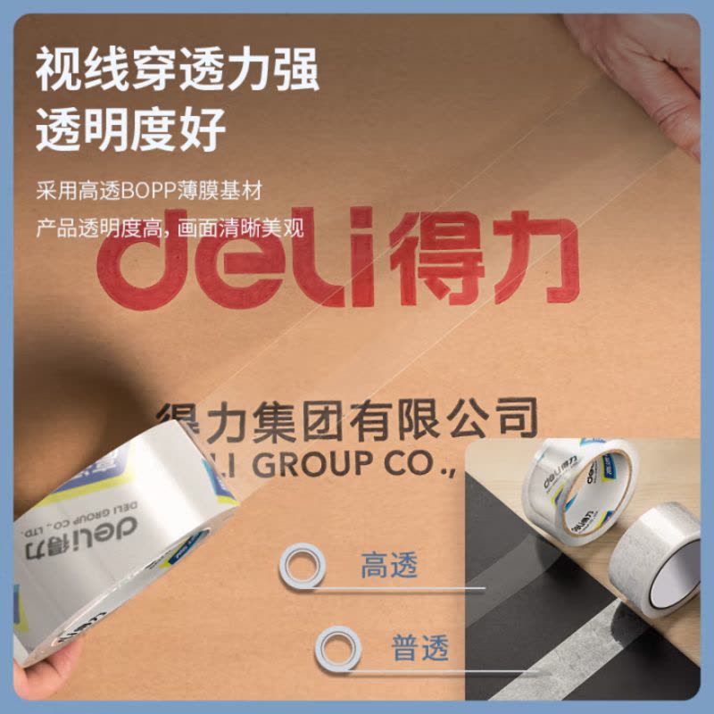 得力(deli)高品质高透明封箱胶带仓库打包密封胶带60mm*100y*50um(91.4m/卷)6卷/筒 30325图片