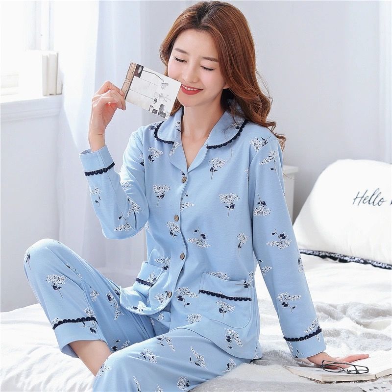棉睡衣女秋夏款长袖开衫加大码中老年妈妈可外穿月子服套装