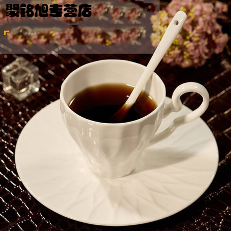 骨瓷咖啡杯套装 纯白杯子勺 简约咖啡套具家用陶瓷杯碟欧式下午茶多款生活日用家庭清洁生活日用家居器皿水具/水杯