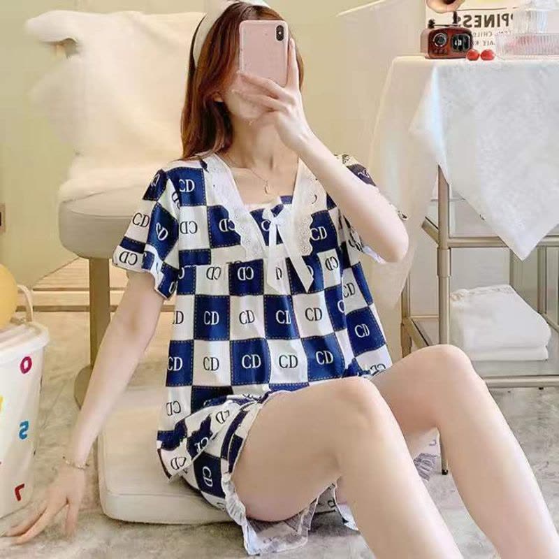睡衣女夏季新款短袖短裤韩版甜美公主风学生可爱两件套睡衣家居服莎丞图片