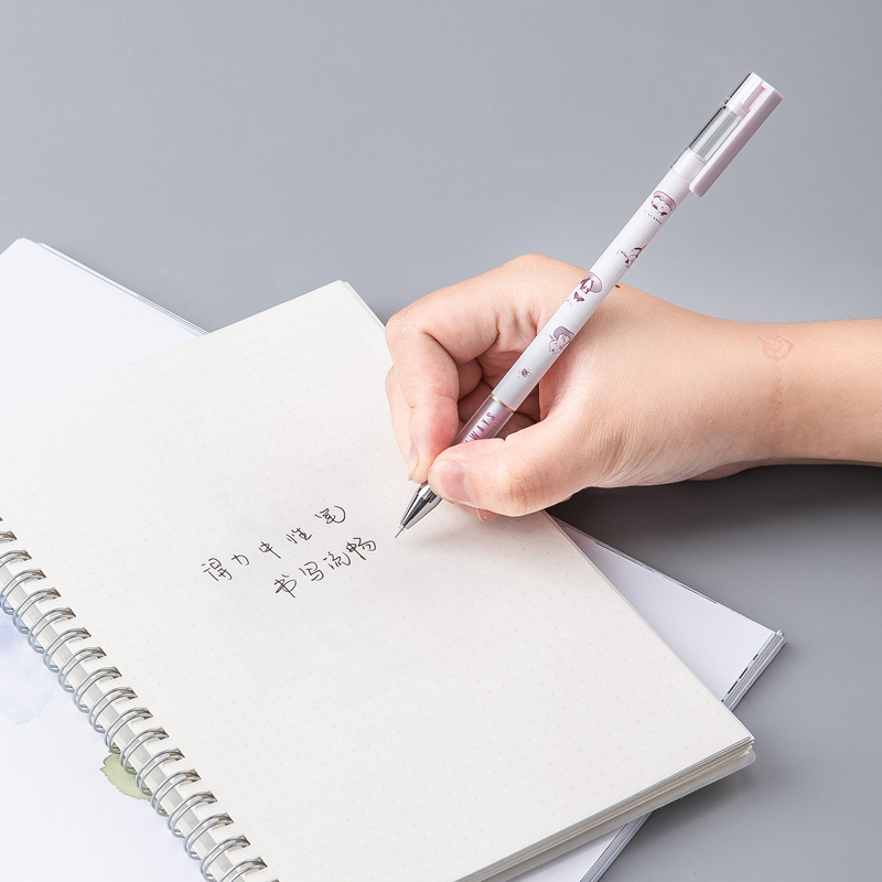 得力黑色中性笔0.35mm学生考试用可爱卡通小清新水笔全针管水笔12支3-5年级A436