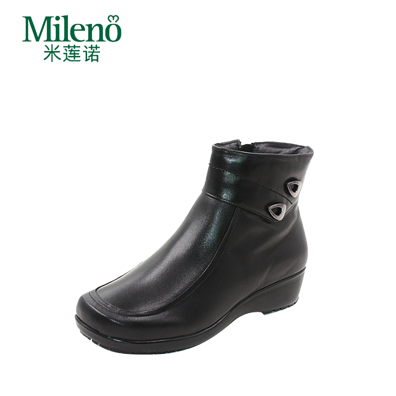 Mileno/米莲诺牛皮坡跟女短靴健康舒适妈妈保暖休闲鞋M164690