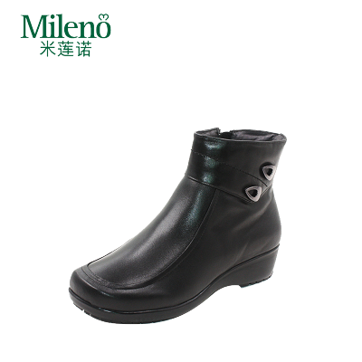 Mileno/米莲诺牛皮坡跟女短靴健康舒适妈妈保暖休闲鞋M164690