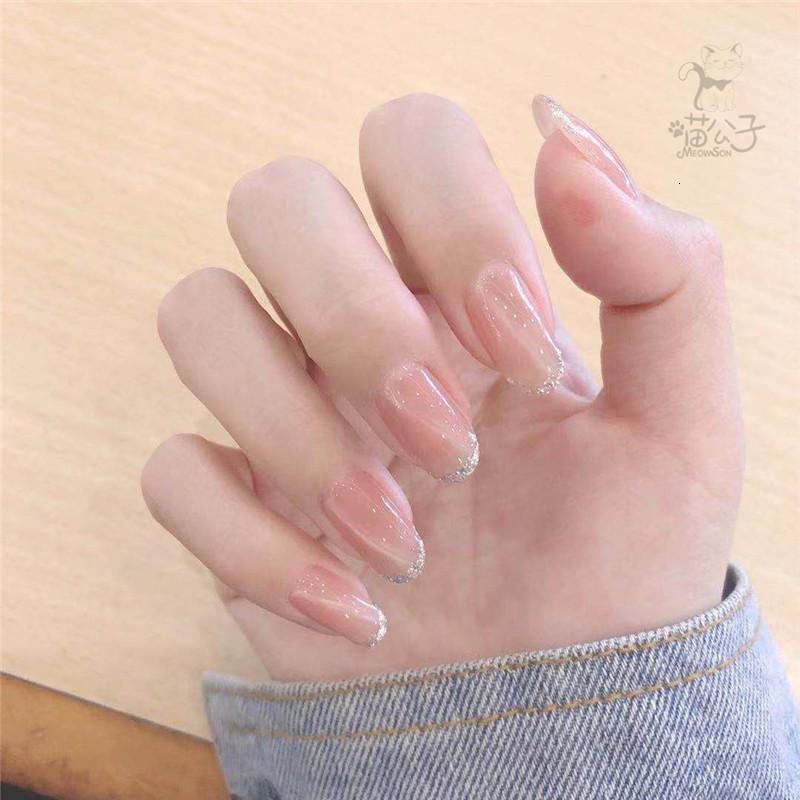 假指甲贴片手工光疗甲片清透裸粉猫眼洛滑新娘甲孕妇甲片美甲定制图二