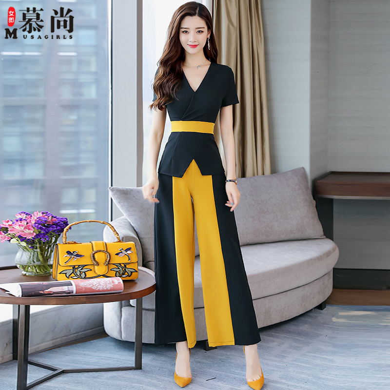夏款时尚套装女士夏装新品女装韩版社会时髦阔腿裤两件套显瘦潮