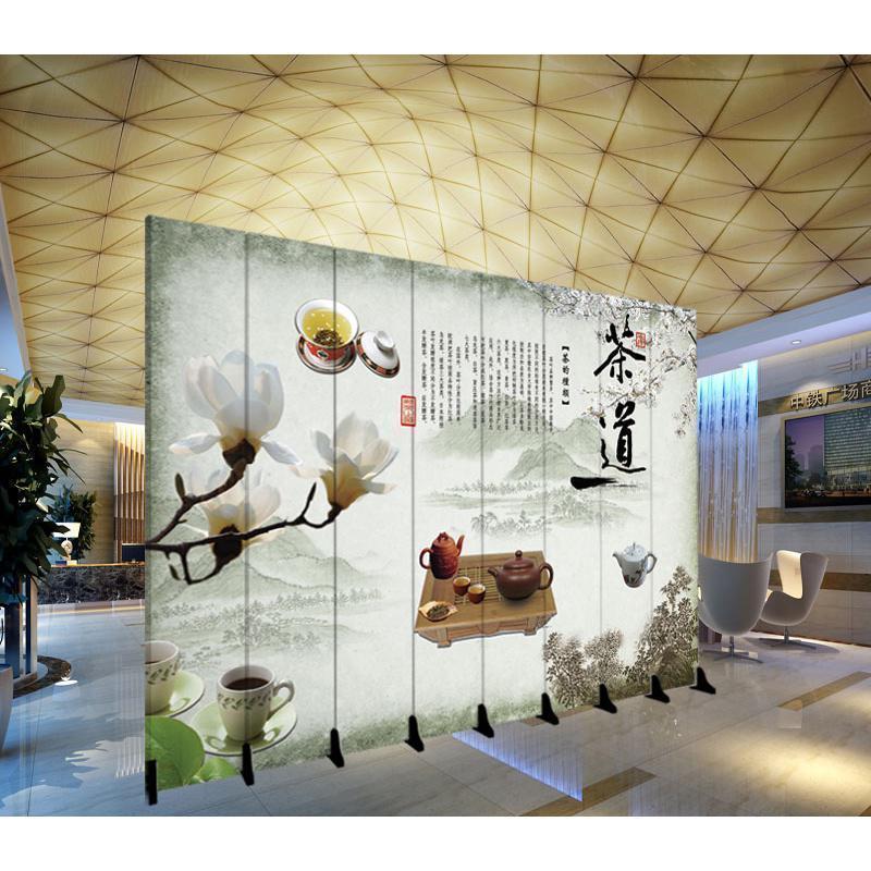 定制LOGO屏风隔断客厅玄关酒店办公室折叠移动装饰背景墙折屏 9扇夹板（3.6米宽1.8米高）_517_630_696