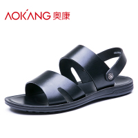 AOKANG奥康男士凉鞋夏罗马真皮凉鞋正品休闲沙滩鞋透气露趾男士凉拖鞋 黑色 42码