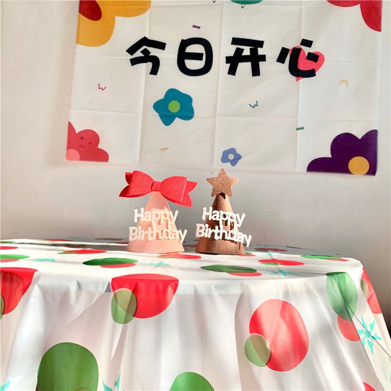 必看:链接只有桌布 不包含其他东西 一次性桌布长方形生日派对ins风宝宝儿童塑料家用圆桌加厚野餐桌