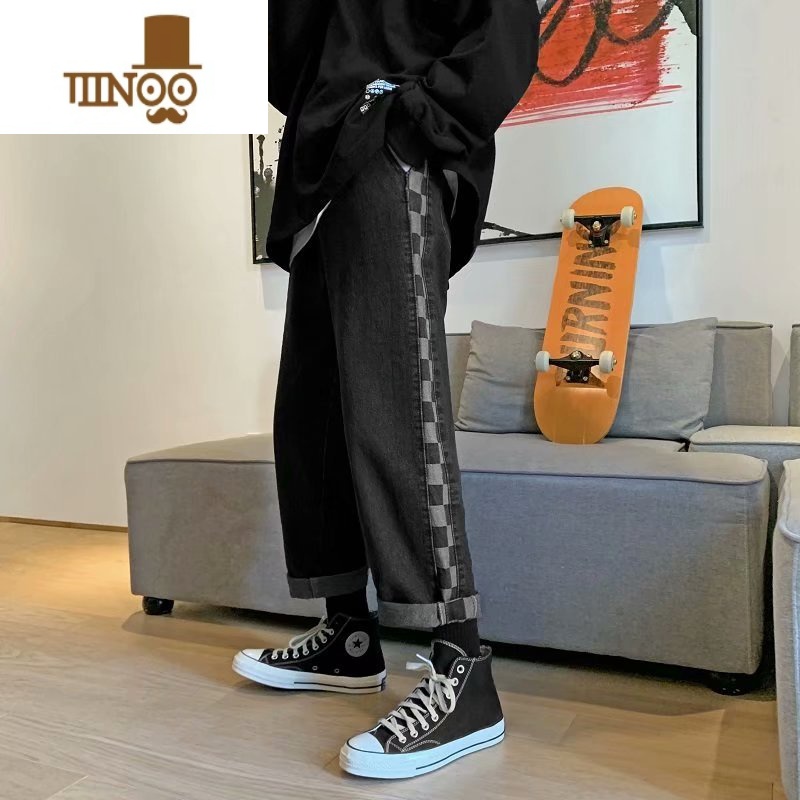 YANXU夏季潮牌宽松直筒九分牛仔裤男百搭阔腿休闲长裤日系潮流裤系高清大图