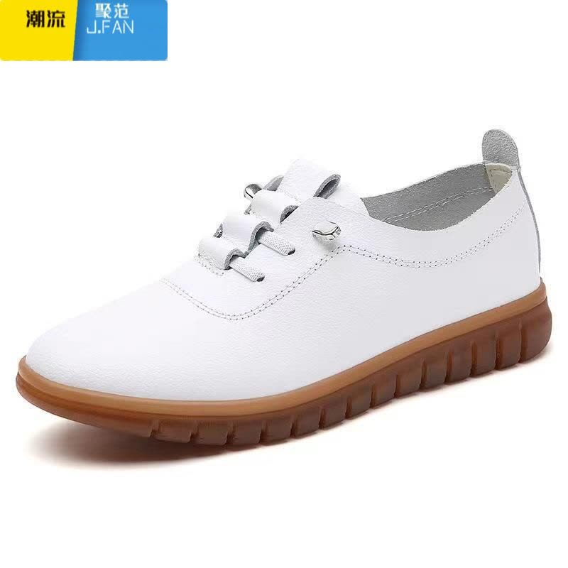 聚范牛筋底皮面防水防滑厨房鞋上班工作单鞋妈妈黑色皮鞋老北京布鞋女图片