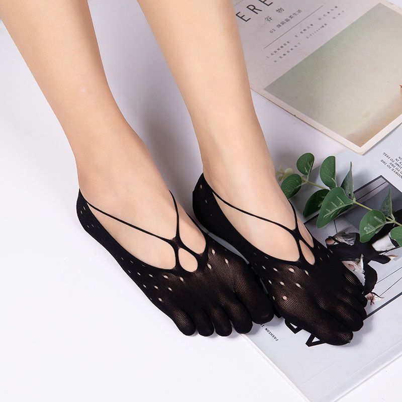 35双五指袜女吊带薄袜交叉船袜女防滑不掉跟隐形吸汗透气女丝袜