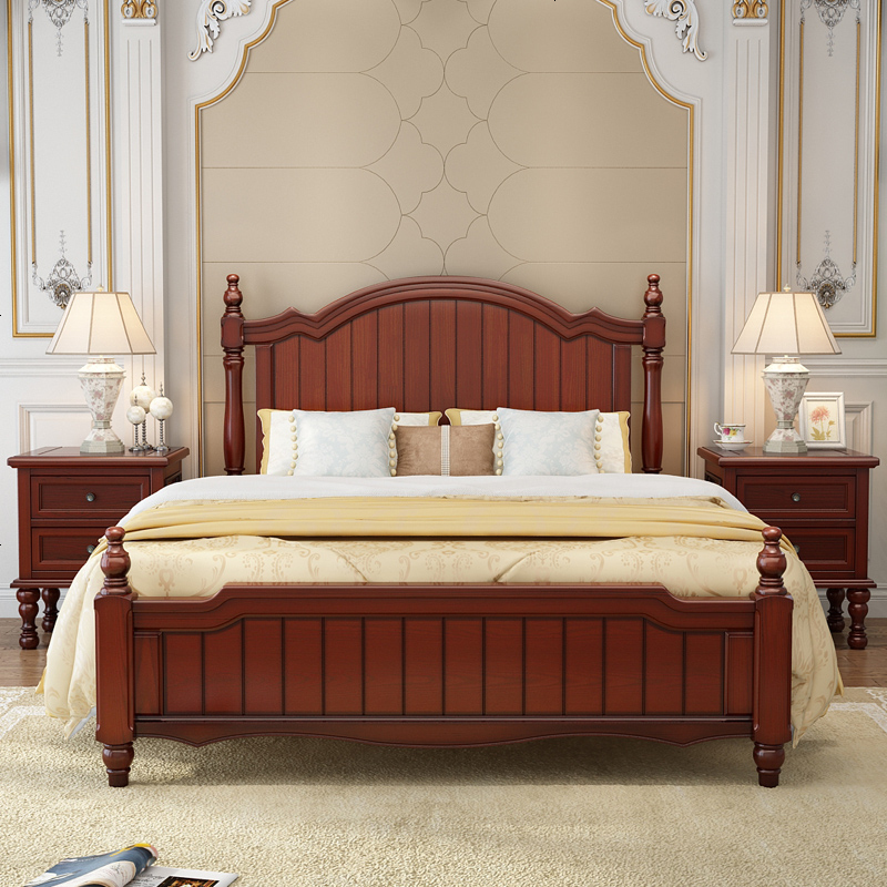 美式复古轻奢全实木床美式乡村儿童床15米单人床18m双人床婚床