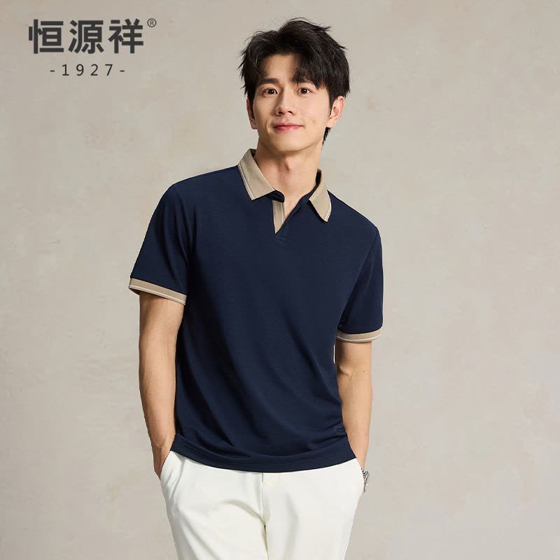 恒源祥冰丝短袖T恤男士夏季翻领polo衫半袖薄款中年爸爸装上衣C图片