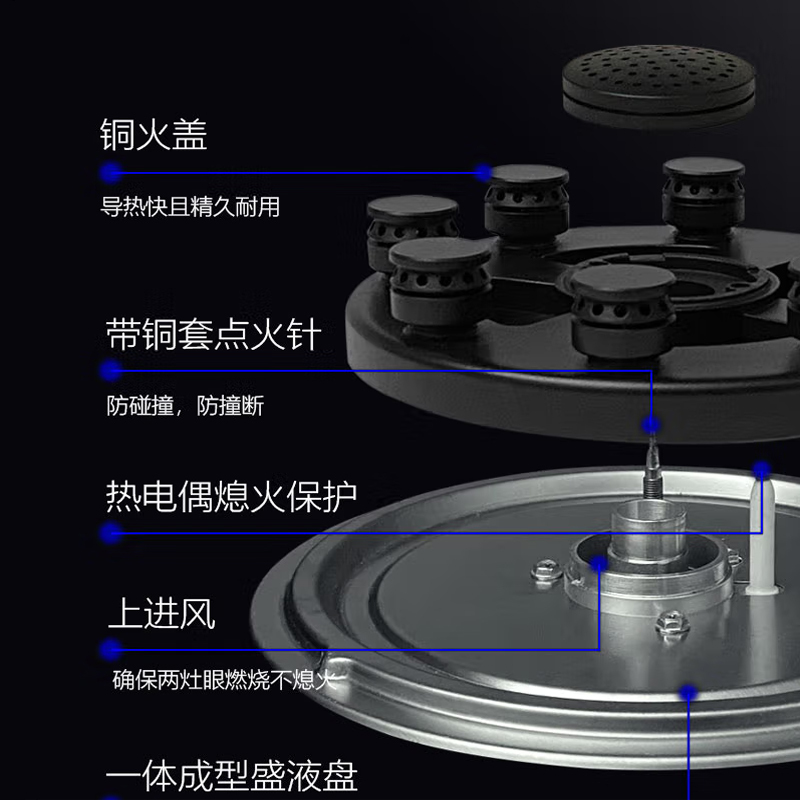 AIER爱尔燃气灶JZT-1223天然气5.0kW大火力台嵌两用九头烈焰猛火可拆洗保洁炉头聚能环炉架+铜火盖
