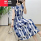 YIBUSHENG波西米亚棉绸连衣裙女季新款人造棉收腰遮肚碎花大摆高腰长裙子