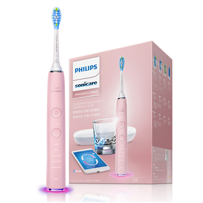 飞利浦(PHILIPS) 电动牙刷 HX9924/22 钻石粉亮白智能型充电式声波震动牙刷蓝牙版 五大模式31000转
