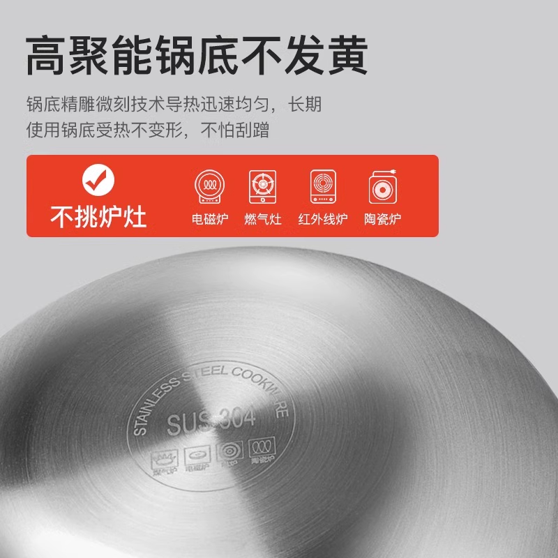 不锈钢炒锅蜂窝不粘锅家用平底炒菜锅电磁炉煤气灶专用燃气灶适用