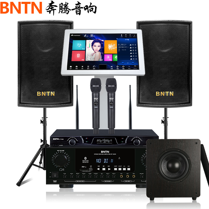 奔腾(BNTN)低音炮KTV音响点歌机卡包功放卡拉OK无线U段话筒客厅小型唱歌k歌会议室8200配豪庭2.1套装家庭影院