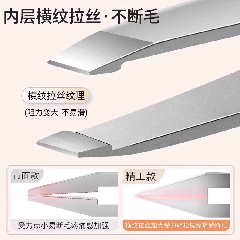 高精密眉夹套装拔眉毛专用斜口弯头三件套拔白发拔毛钳小镊子8138P高清大图