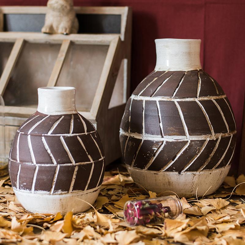 美帮汇手工陶瓷花瓶花器 美式粗放复古做旧古董风 艺术风格摆件 陶瓶&ldquo;脉脉&rdquo;(小)高清大图