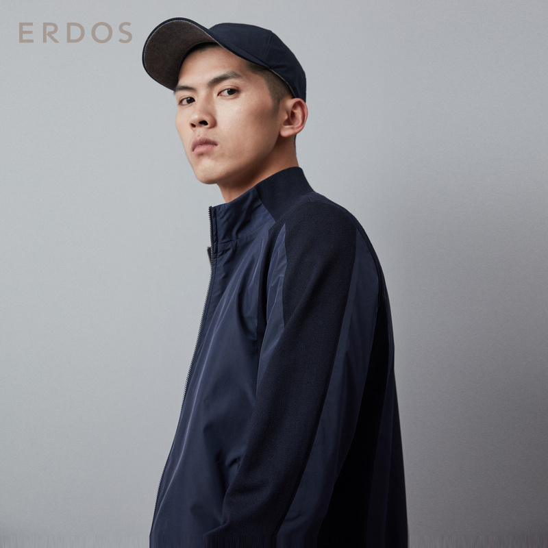 ERDOS 秋冬休闲百搭男士立领拉链夹克短款上衣撞色拼接设计