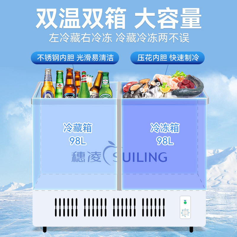 穗凌suilingwt4196小冰柜商用卧式双温冷柜展示柜保鲜柜饮料雪糕柜