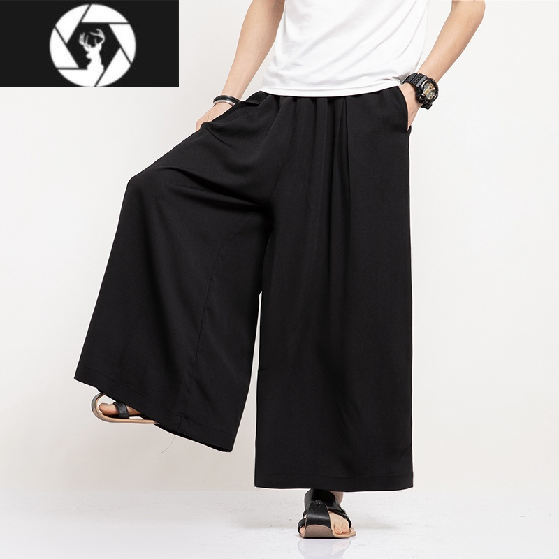 hongzun坠感阔腿裤男九分裤日系山本风暗黑系武士裤男宽松直筒休闲裤