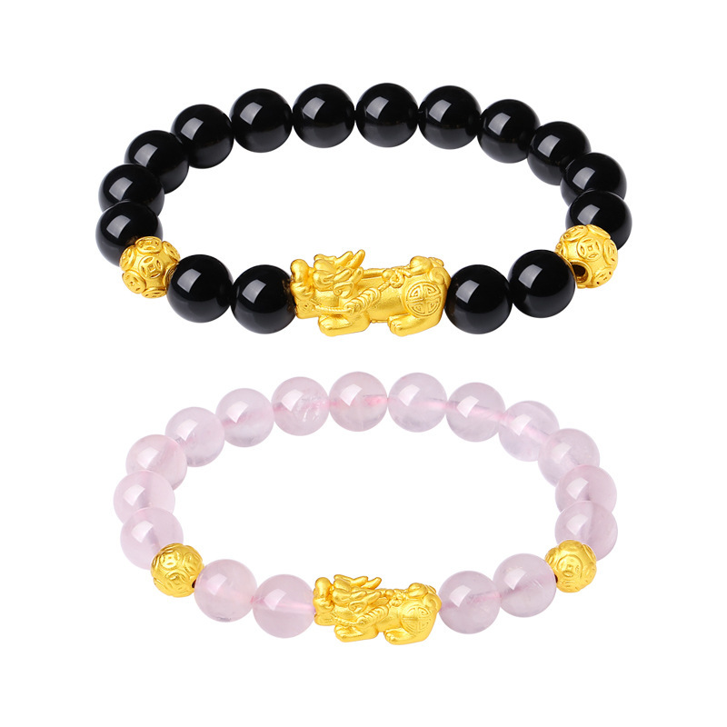 鑫铂尼999足银貔貅手串转运珠情侣手链3d硬银水晶手饰七夕情人节生日