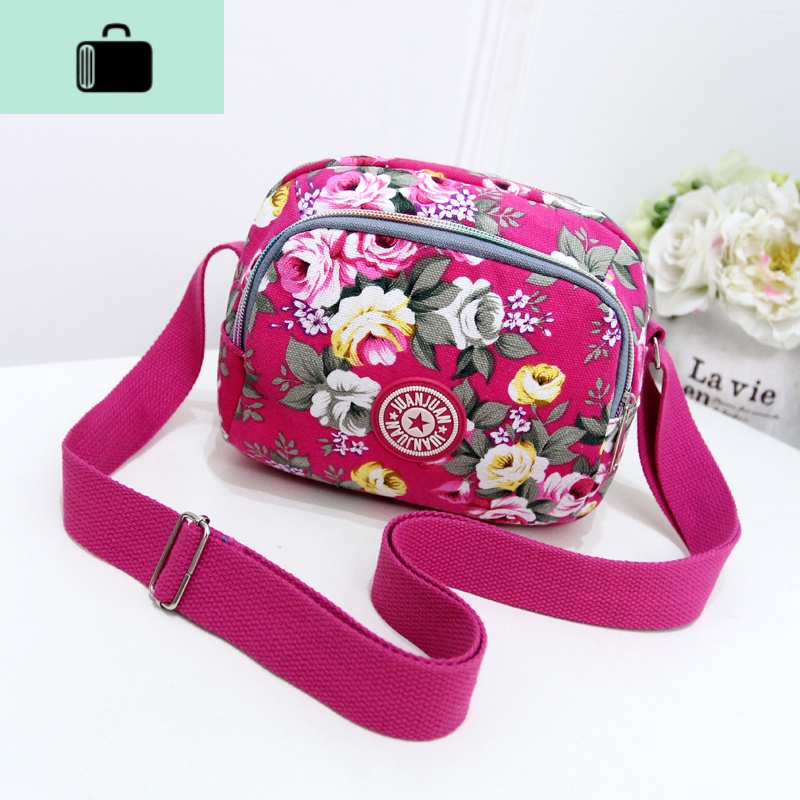 天天特卖新款韩版斜挎包迷你小包尼龙帆布手机零钱包简约休闲女包NEW LAKE 横版玫红