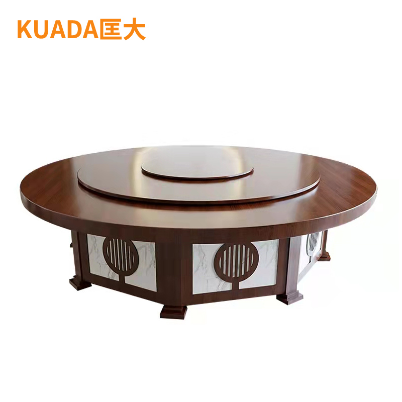 匡大 餐桌实木餐桌 圆餐桌1.8米手动餐桌KDT918 胡桃色