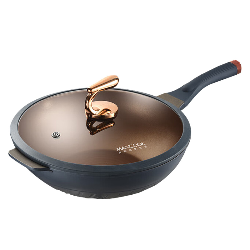 美厨炒锅32cm微压盖铝压铸不粘蓝底含钛系列MCC1767