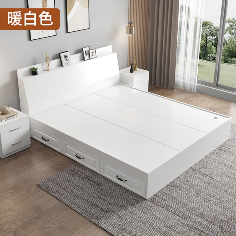 兴福隆榻榻米板式床员工床公寓单人床双人床暖 白 色[斜靠抽屉款]1500