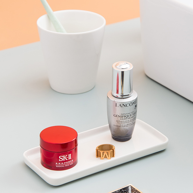 日韩陶瓷卫全行长方形托盘牙刷托盘陶瓷盘子 16*7.5cm 白色 10个起订高清大图