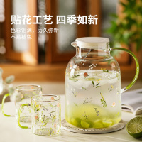 摩登主妇冷水壶耐高温泡茶壶家用凉水玻璃杯大容量 1300ml小枝荨一壶两杯+托盘