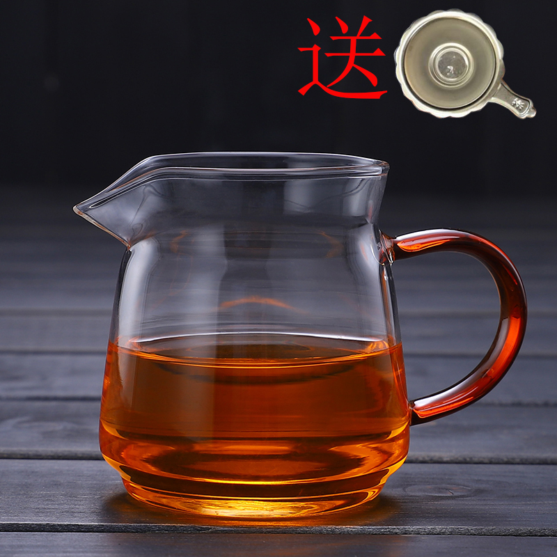 耐热加厚公道杯茶漏套装玻璃泡茶分茶器功夫茶具茶海家用公杯大号|小玉雅黄把270毫升（送花网）
