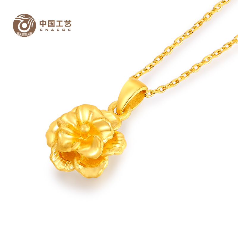 中国工艺花朵金吊坠黄金吊坠女士金项链花开富贵足金吊坠可配链
