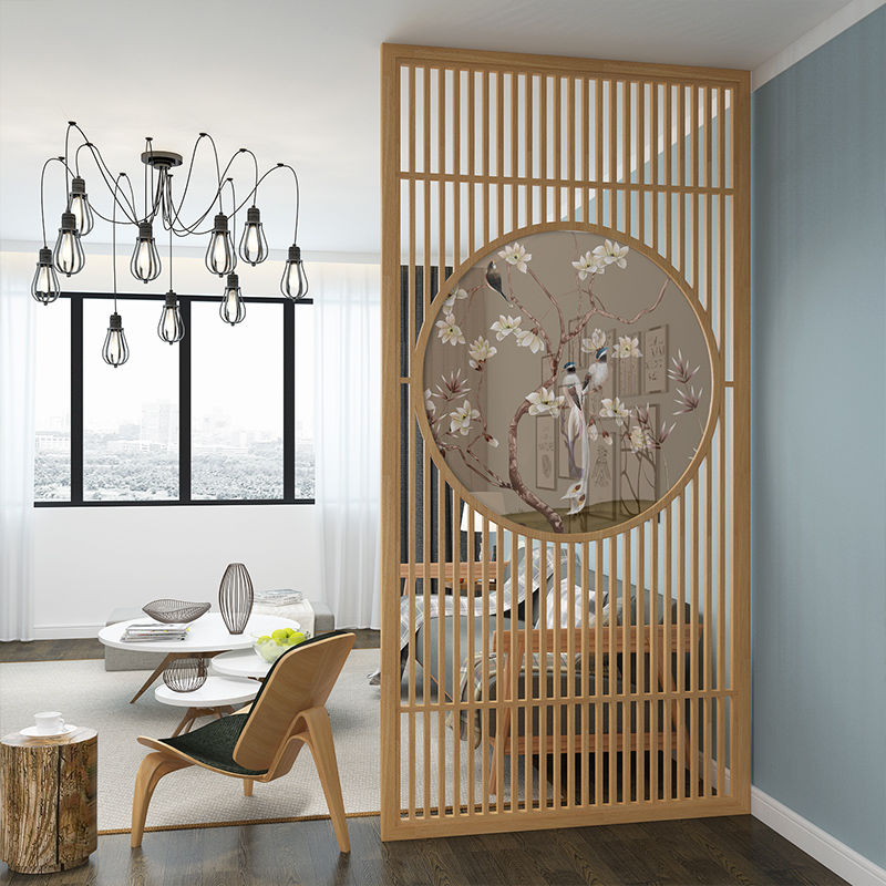 新中式屏风隔断客厅布艺玄关办公简约现代实木顶天立地座屏入户 胡桃木全镂空120*240cm 整装高清大图