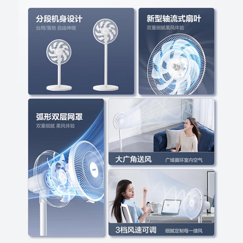 苏泊尔落地扇家用智能电风扇立式节能安静低噪卧室宿舍台式大风量摇头电扇抗菌扇叶旋钮款FP-092A-30高清大图