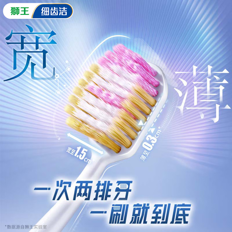 狮王牙刷细齿洁61孔宽薄珍珠白软毛牙刷2支装