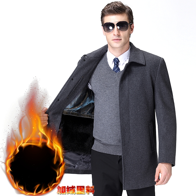 可拆卸内胆羊绒毛呢大衣男中长款羊绒大衣中老年冬款商务休闲呢子翻领加绒外套男装品牌官方旗舰店特卖高清大图