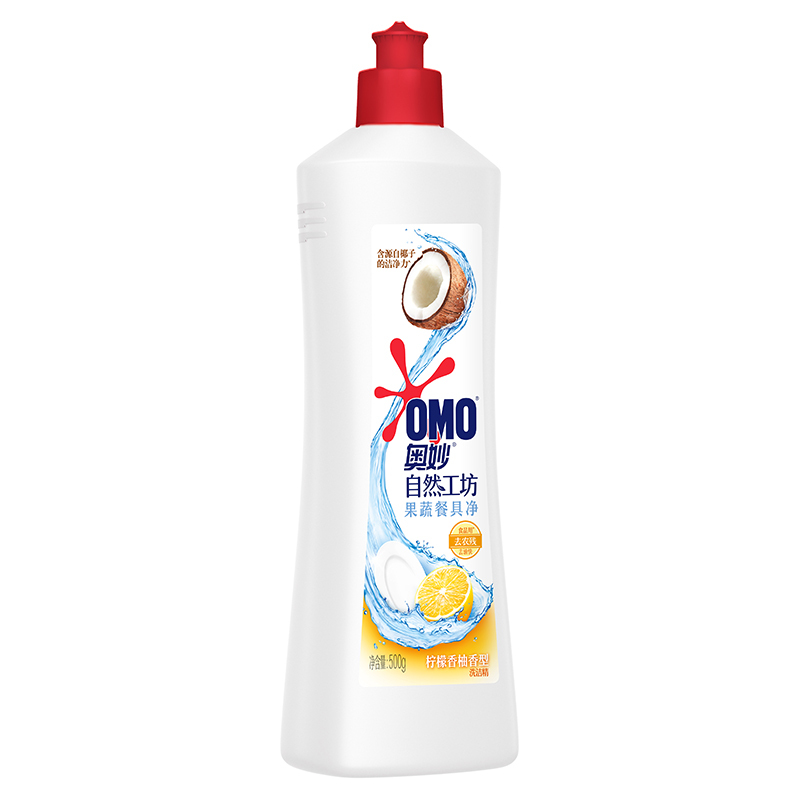 奥妙(OMO) 自然工坊 果蔬餐具净 洗洁精 柠檬香柚香型500g (新老包装随机发货)[联合利华]