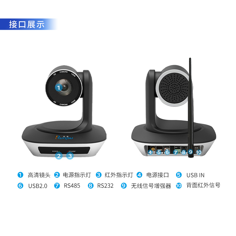 润普Runpu视频会议无线摄像头800万4K超清自动聚焦大广角免驱直播网课远程云台旋转遥控RP-V3-1080W高清大图