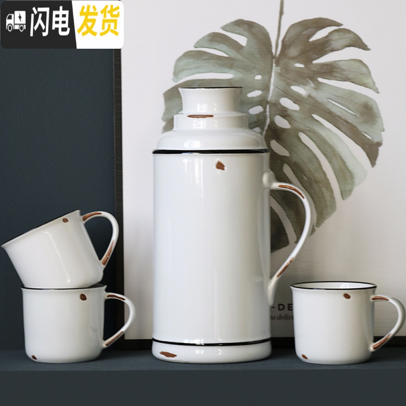 三维工匠滋本家仿搪瓷水壶水杯怀旧陶瓷马克杯冷水壶家用装水大容量凉水壶 怀旧仿搪瓷-杯高清大图