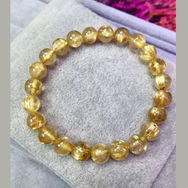 巴西纯天然钛晶金晶手链 黄晶手串男女招财开运旺运水晶饰品送女朋友老婆生日礼物