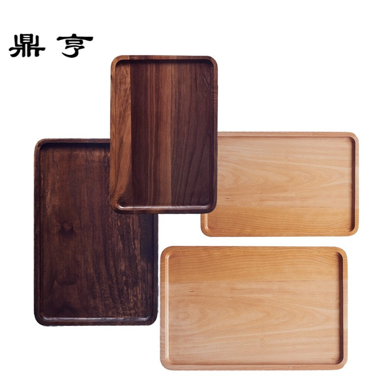 鼎亨 木质茶托盘黑胡桃榉木托盘长方形点心盘餐盘茶托水杯托盘